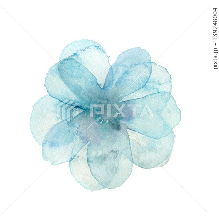 青い水彩の花　やわらかい抽象フラワーイラスト　白背景 139248004