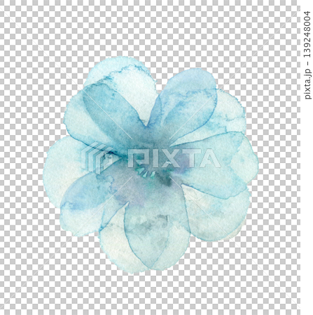 青い水彩の花　やわらかい抽象フラワーイラスト　白背景 139248004