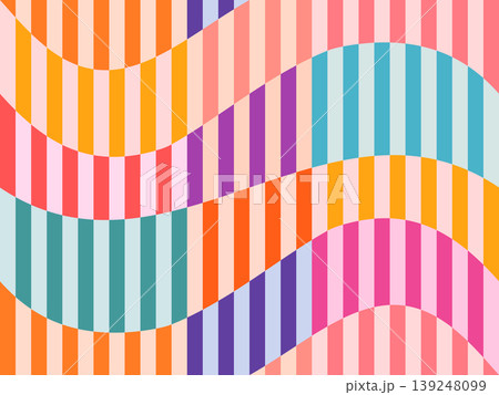 Colorful Wavy Retro Stripes Seamless Vector Pattern, Groovy 70s Distorted Lines Summer Background Colorful Wavy Retro Stripes Seamless Vector Pattern, Groovy 70s Distorted Lines Summer Background 139248099