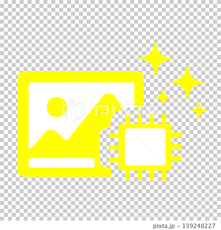 AIによる画像編集や高画質化をイメージしたデジタルアイコン（黄色） 139248227