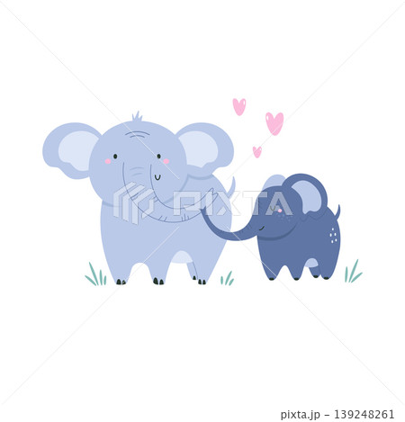 Cartoon elephant mother and baby with hearts 139248261