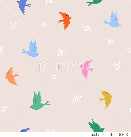 Cute seamless pattern with cartoon birds for baby nursery textile and wallpaper design Cute seamless pattern with cartoon birds for baby nursery textile and wallpaper design 139248368