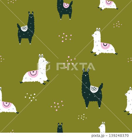 Cute seamless pattern with cartoon llamas 139248370