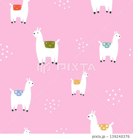 Seamless cute llama, alpaca pattern on pink background 139248376