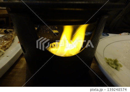 Flame in a Stove with Food Plates 139248574