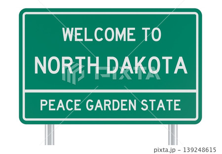 North Dakota welcome sign, Peace Garden State road sign. 3d rendering 139248615