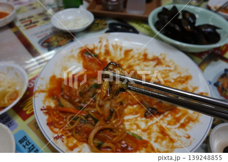 Spicy Seafood Noodles with Chopsticks Spicy Seafood Noodles with Chopsticks 139248855
