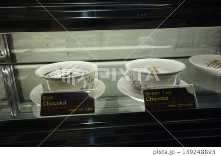 Chocolate Desserts in Glass Display Case Chocolate Desserts in Glass Display Case 139248893
