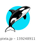 Playful orca illustration jumping over blue circle background. cartoon killer whale logo art 139248911
