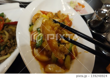 Shrimp Stir-Fry with Chopsticks in Restaurant Shrimp Stir-Fry with Chopsticks in Restaurant 139248924