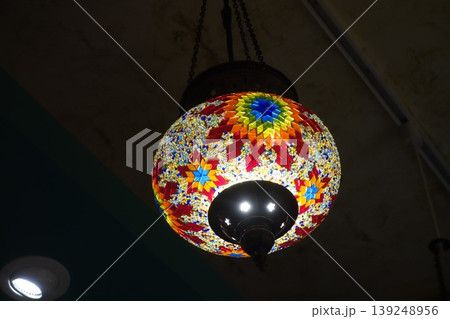 Colorful Mosaic Pendant Light Hanging from Ceiling Colorful Mosaic Pendant Light Hanging from Ceiling 139248956