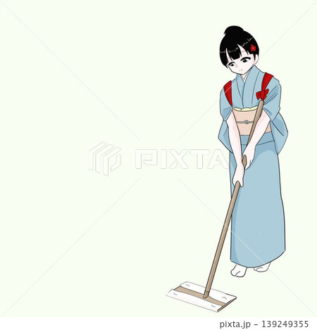 たすき掛けの着物女性 フロアワイパー 掃除 家事 和風 たすき掛けの着物女性 フロアワイパー 掃除 家事 和風 139249355