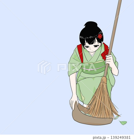 たすき掛けの着物女性 ちりとり 掃除 家事 和風 たすき掛けの着物女性 ちりとり 掃除 家事 和風 139249381