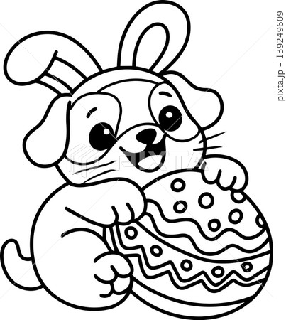 Cute bunny Easter egg cartoon animal happy coloring page outline festive joyful 139249609