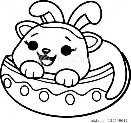 Cute bunny cat hybrid, Easter egg, cartoon, smiling, playful, black and white, outline art Cute bunny cat hybrid, Easter egg, cartoon, smiling, playful, black and white, outline art 139249611