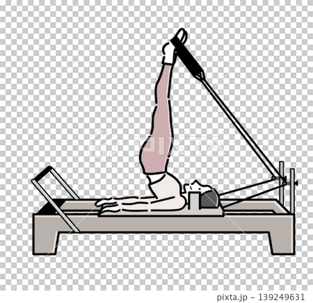 Bob, a woman, is doing back training on a Pilates machine. 139249631