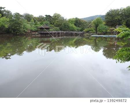 古都・奈良の静かな朝。鷺池のほとりに佇む浮見堂と美しい水面の写り込み 古都・奈良の静かな朝。鷺池のほとりに佇む浮見堂と美しい水面の写り込み 139249872