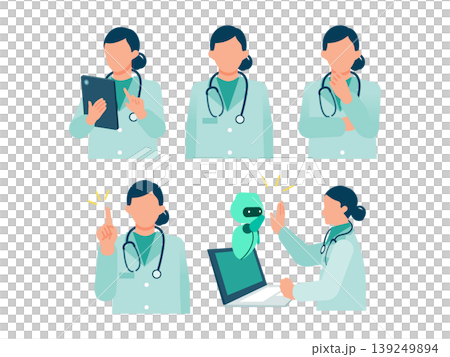 An image illustrating medical DX (digital transformation) using tablets and AI to the fullest extent to solve problems. An image illustrating medical DX (digital transformation) using tablets and AI to the fullest extent to solve problems. 139249894