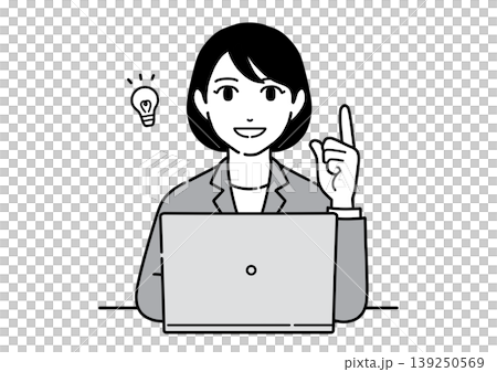 A young woman in a suit points to a computer screen while explaining a point; she is an office worker. A young woman in a suit points to a computer screen while explaining a point; she is an office worker. 139250569