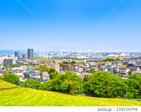 新緑の丘から眺める住宅地 東京 新緑の丘から眺める住宅地 東京 139250749