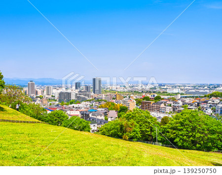 新緑の丘から眺める住宅地　東京 139250750