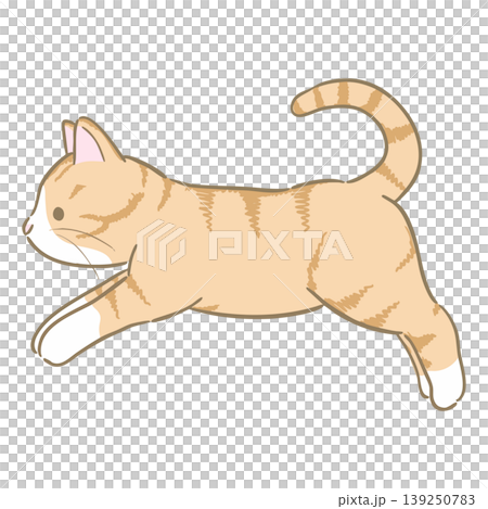 シンプルで可愛い茶トラ白の猫がジャンプしているカットイラスト シンプルで可愛い茶トラ白の猫がジャンプしているカットイラスト 139250783