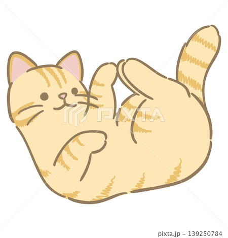 シンプルで可愛い茶トラ猫が寝転ぶカットイラスト シンプルで可愛い茶トラ猫が寝転ぶカットイラスト 139250784