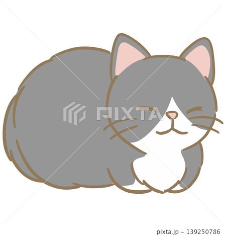 シンプルで可愛い白黒ハチワレの猫が高箱座りをしているカットイラスト 139250786