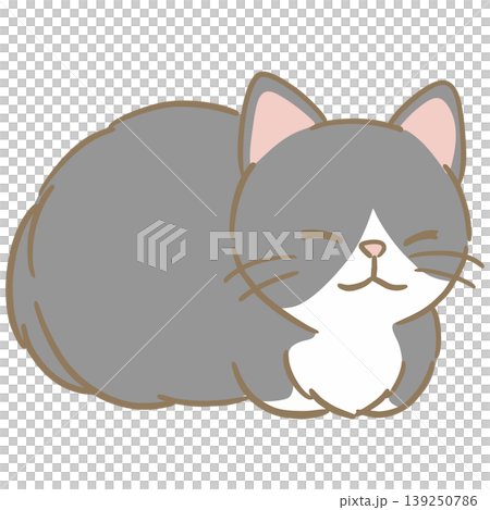 シンプルで可愛い白黒ハチワレの猫が高箱座りをしているカットイラスト 139250786