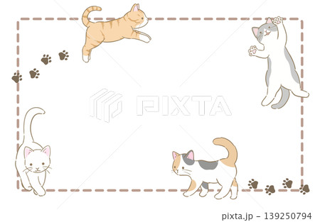 様々な模様、色の猫たちが周りを囲った可愛い四角フレーム 様々な模様、色の猫たちが周りを囲った可愛い四角フレーム 139250794