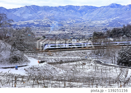 雪の勝沼を行く中央線特急 雪の勝沼を行く中央線特急 139251156