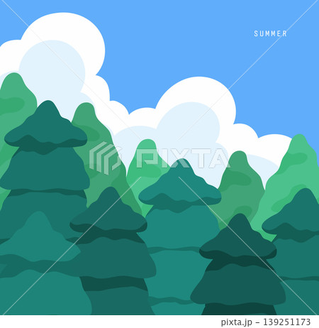 Lush forest landscape with fluffy cloud 139251173