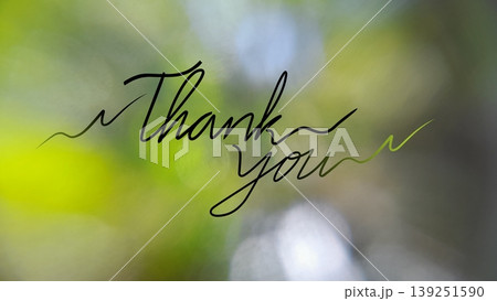 Thank you text on blurred bokeh lights background. light green, white, and grey colors 139251590