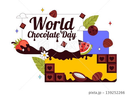 World Chocolate Day Vector Illustration Featuring Sweet Desserts, Cocoa Beans, Candy Bars, Drinks, and Festive Treat Designs World Chocolate Day Vector Illustration Featuring Sweet Desserts, Cocoa Beans, Candy Bars, Drinks, and Festive Treat Designs 139252266