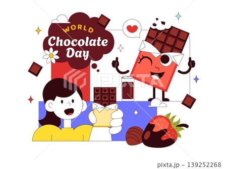 World Chocolate Day Vector Illustration Featuring Sweet Desserts, Cocoa Beans, Candy Bars, Drinks, and Festive Treat Designs 139252268