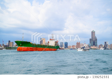 Cargo Ship Sailing in Kaohsiung Harbor, Taiwan 139252331