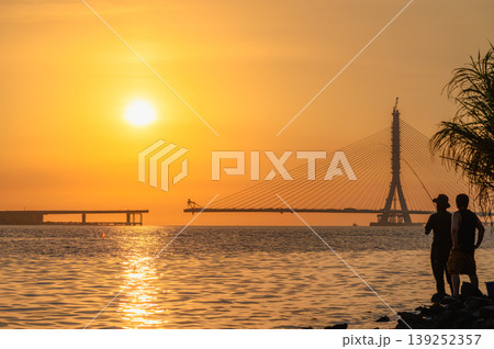 Sunset View of Danjiang Bridge Construction in New Taipei City Sunset View of Danjiang Bridge Construction in New Taipei City 139252357