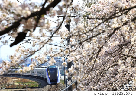 満開の桜の中を駆け抜ける中央本線 139252570