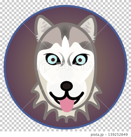 Illustration of a Siberian Husky's face with a circular background Illustration of a Siberian Husky's face with a circular background 139252649