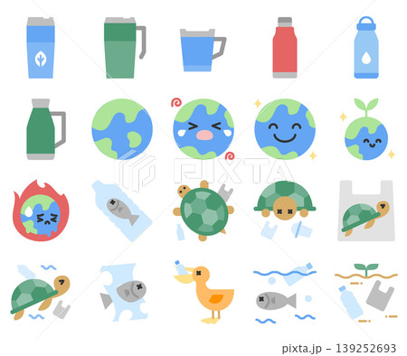 Zero Plastic and Environmental Icon Set - Flat Color 139252693