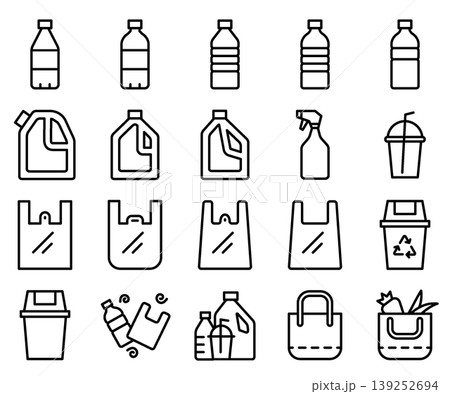 Zero Plastic and Environmental Icon Set - Line Outline Zero Plastic and Environmental Icon Set - Line Outline 139252694