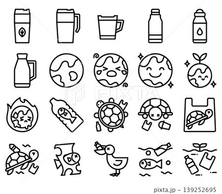 Zero Plastic and Environmental Icon Set - Line Outline Zero Plastic and Environmental Icon Set - Line Outline 139252695