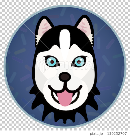 Illustration of a Siberian Husky's face with a circular background Illustration of a Siberian Husky's face with a circular background 139252707