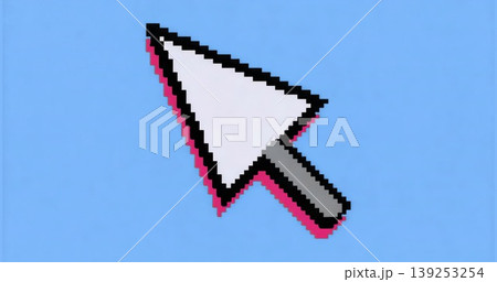 Displaying pixel-art cursor arrow with black outline and pink drop shadow on light blue field Displaying pixel-art cursor arrow with black outline and pink drop shadow on light blue field 139253254