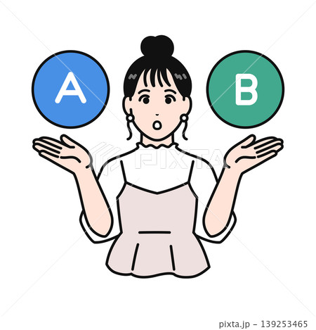 プランを比較するまとめ髪の若い女性のシンプルなベクターイラスト素材 139253465