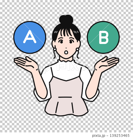 プランを比較するまとめ髪の若い女性のシンプルなベクターイラスト素材 139253465