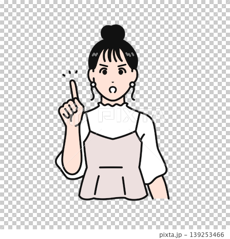 Simple vector illustration of a young woman with her hair tied up giving a warning. Simple vector illustration of a young woman with her hair tied up giving a warning. 139253466