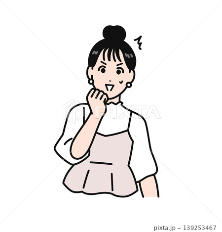 動揺するまとめ髪の若い女性のシンプルなベクターイラスト素材 139253467