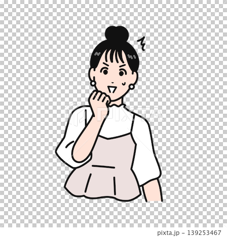 動揺するまとめ髪の若い女性のシンプルなベクターイラスト素材 139253467