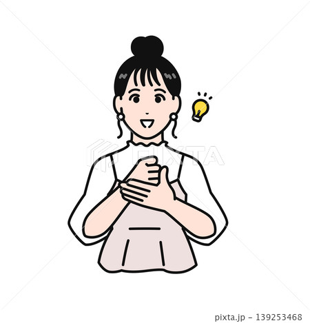 納得するまとめ髪の若い女性のシンプルなベクターイラスト素材 139253468